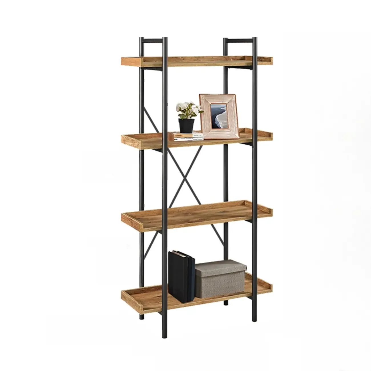 5-Tier Open Back Metal Frame Rectangular Bookcase