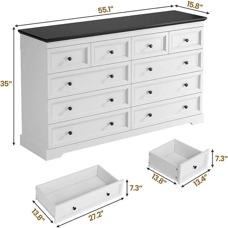 10 Drawers Dresser 55  Large Drawers Wood Dressers & Chest of Drawers
