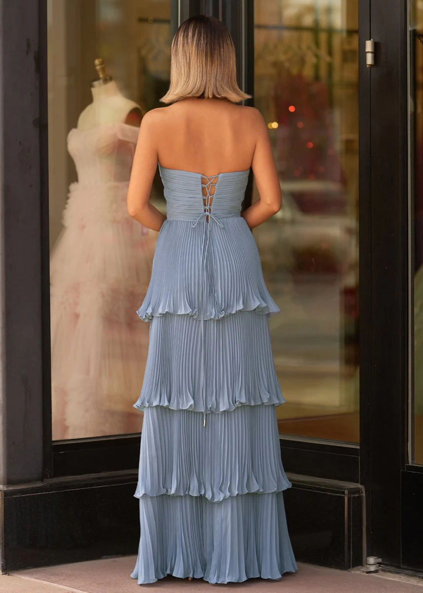 Strapless Emerald Green Ruffle Multi-Layer Long Prom Dress