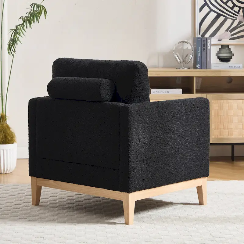 35.4 W Modern Reading Chair,Upholstered Accent Chair with Pillows and Wood Legs