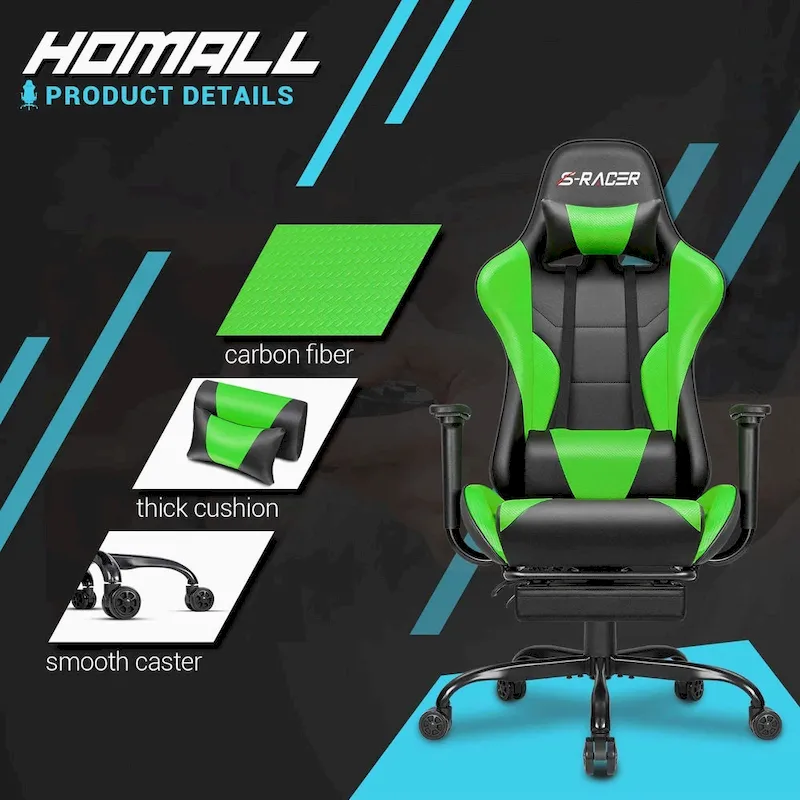 Gaming Chair with Footrest - Ergonomic Desk Chair