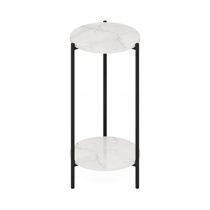 Furinno Besi 2-Tier Modern Tall Round Side End Table with Sturdy Metal Legs, Americano