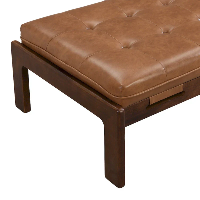 Christopher Knight Home - 48.4 Rectangle Tufted Upholstered Cocktail, Leather Ottoman Coffee Table with Rubber Wood Frame