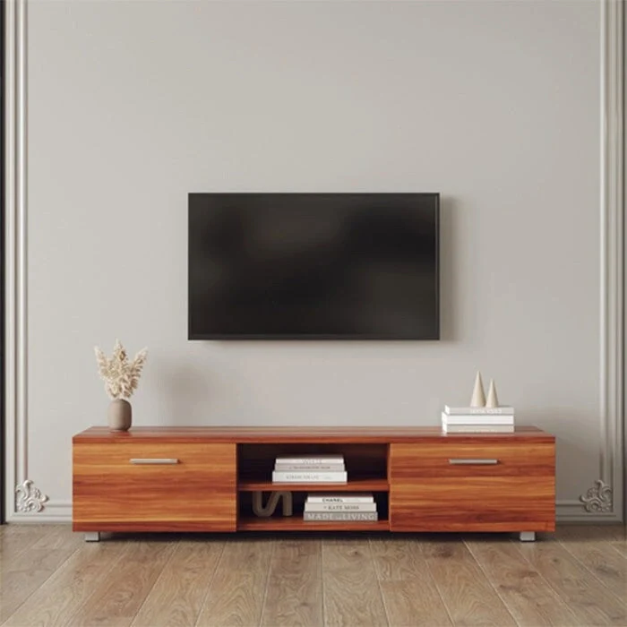 Walnut farmhouse tv stand 2 Storage Cabinet Media Console with open shelves