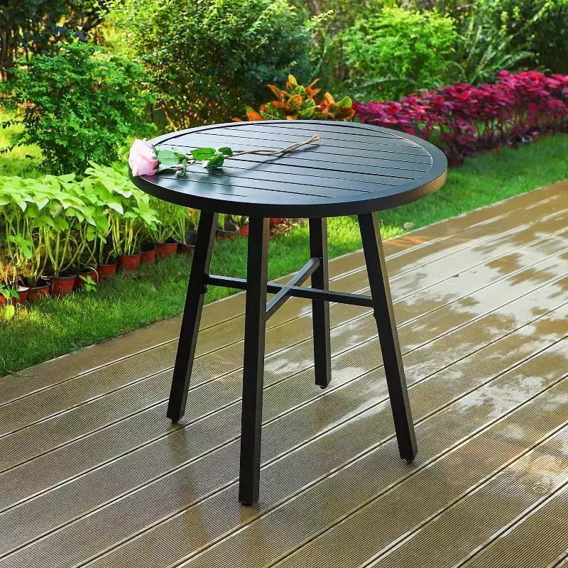 3pc Metal Table & Chairs - Black - Captiva Designs: Powder-Coated Steel Bistro Set, Weather-Resistant