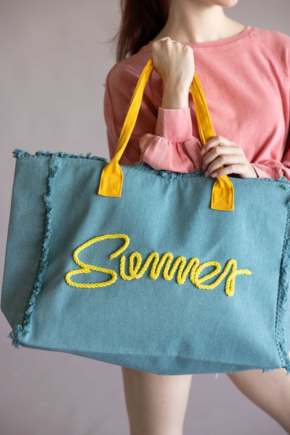 Summer Rope Canvas Tote Bag in Teal/Yellow | TB0204-TL