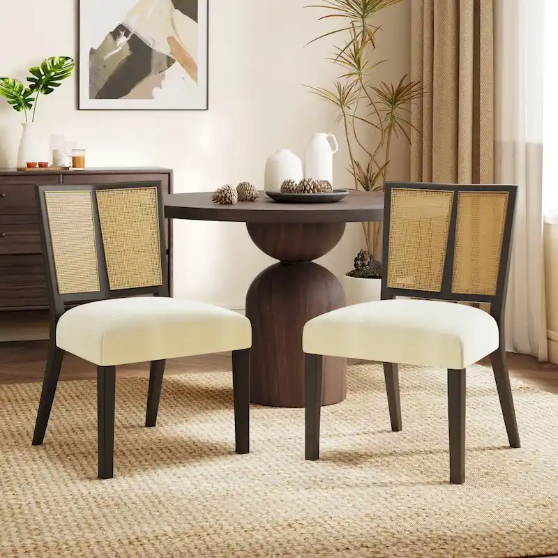 Christopher Knight Home - Oliver Mid-Century Rattan Back Upholstered Dining Chair Set of 2