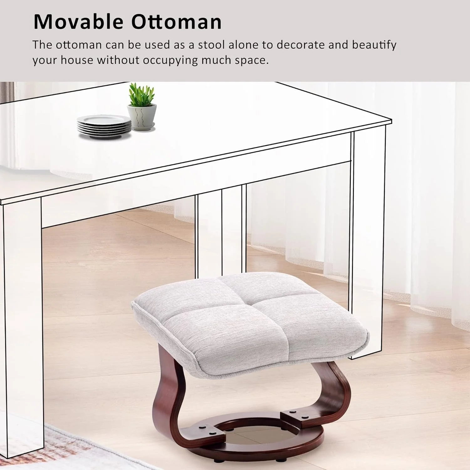 MCombo Set of 2 Swivel Recliner with Ottoman and Neck Pillow,Chenille Fabric