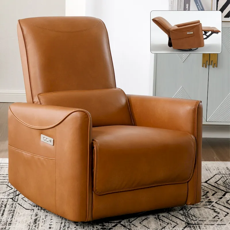 Brown Ergonomic Power Recliner with Swivel, Rocking, and USB Ports