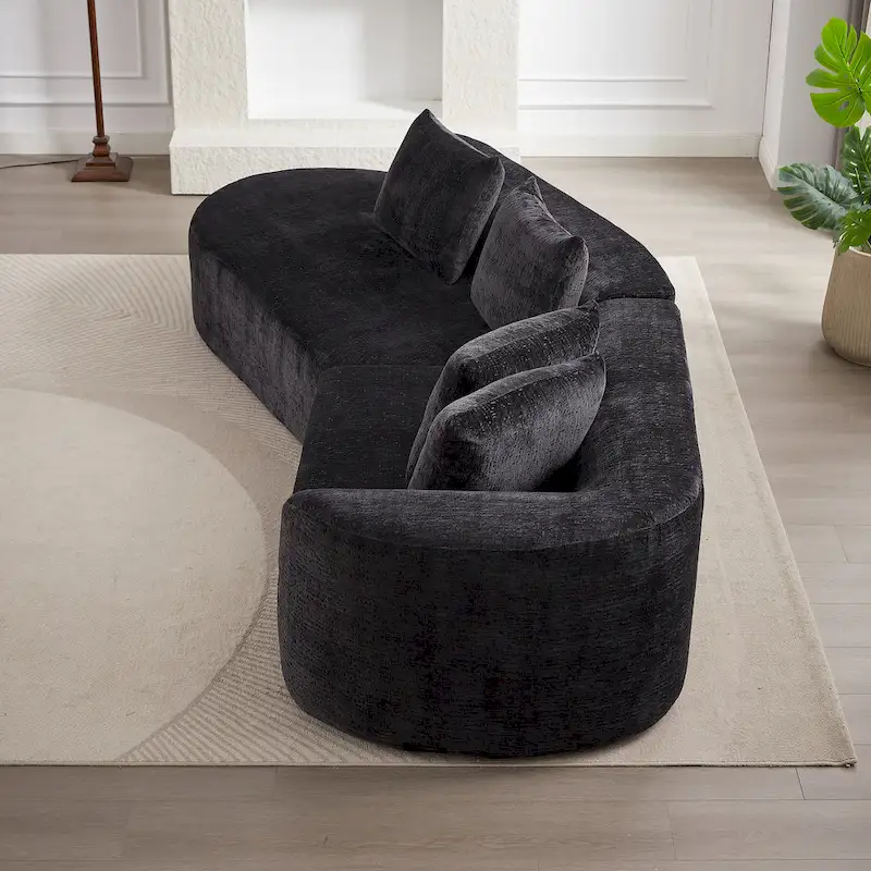 114 Chenille Deep-Seat Sectional Sofa with 4 Pillows