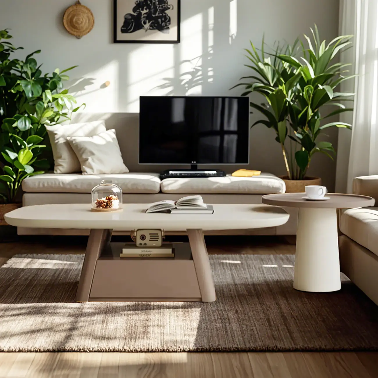 Modern Wood Oval Nesting Coffee Table with Block Base