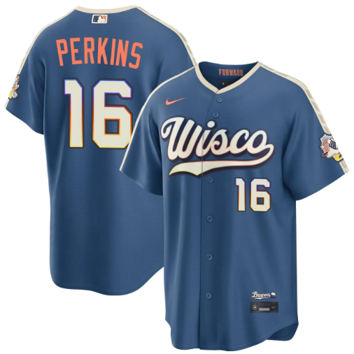 Blake Perkins Milwaukee Brewers Mineral Blue 2026 City Connect Stadium Jersey