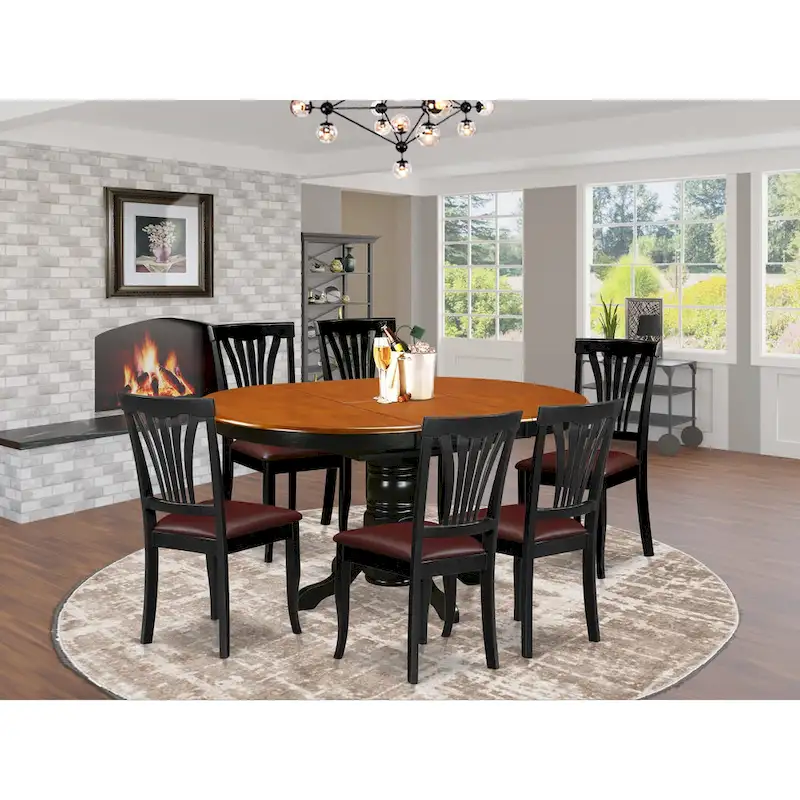 7-Piece Round Kitchen Dining Table Set with 6 Chairs - Black & Cherry