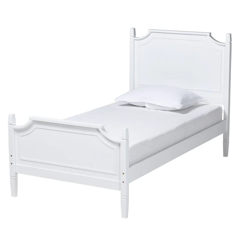 White Wood Platform Bed, Traditional Style, Full/Queen