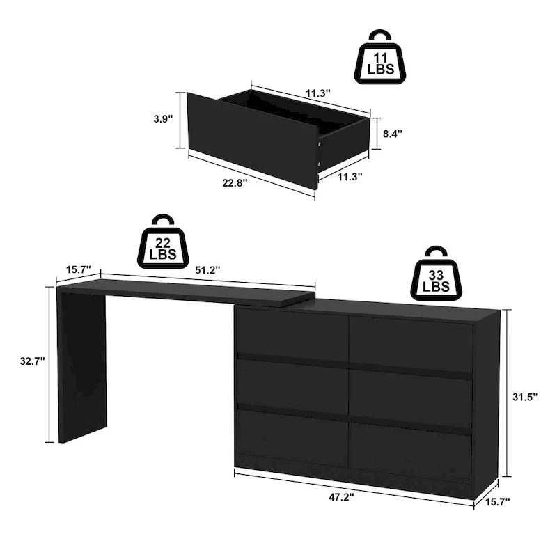 Rotating Makeup Vanity Desk with 6 Drawers