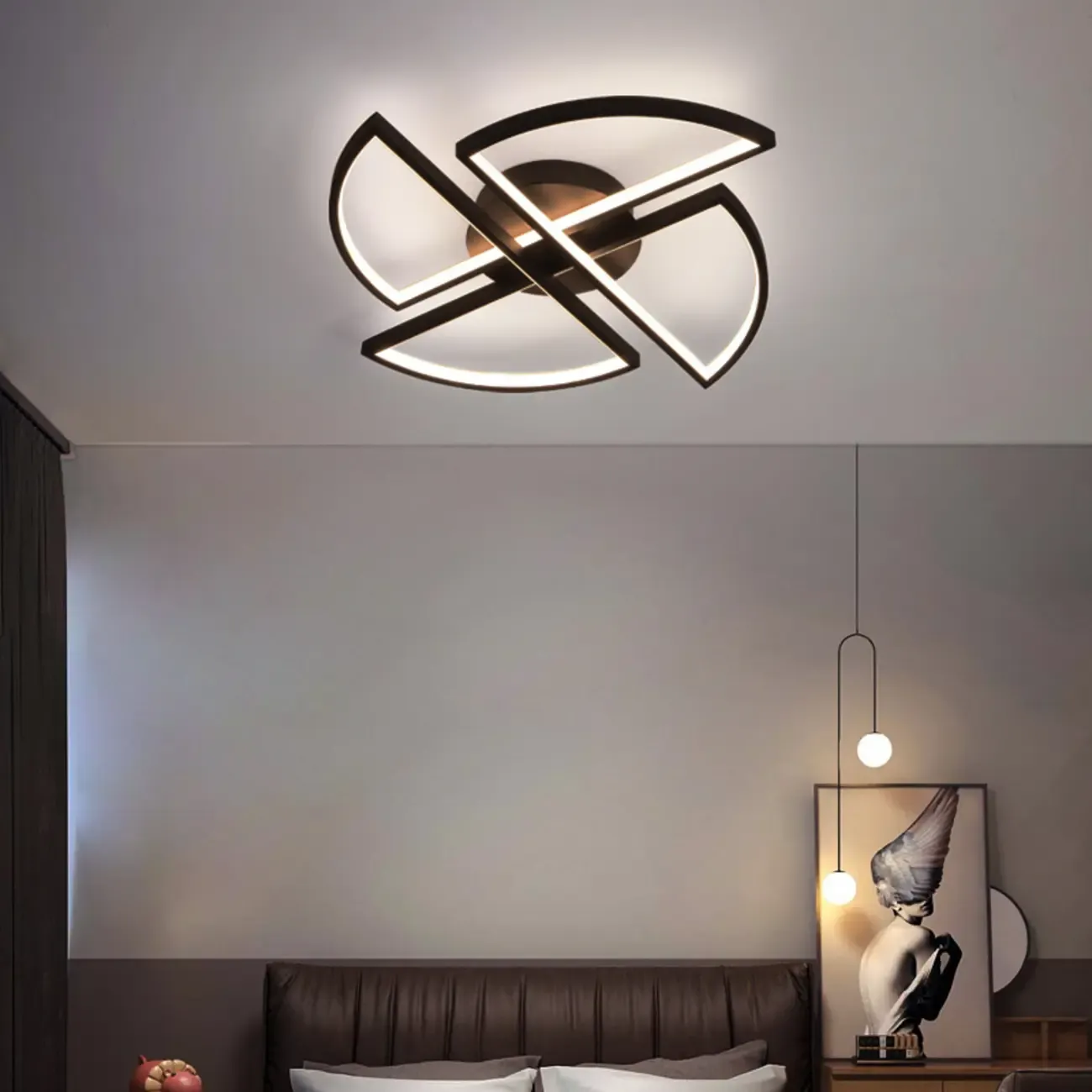 Black Linear Flush Mount LED Ceiling Light for Living Room