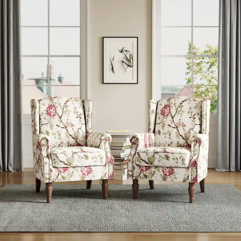 Traditional Nailhead Trim Armchair Accent Chairs Set of 2
