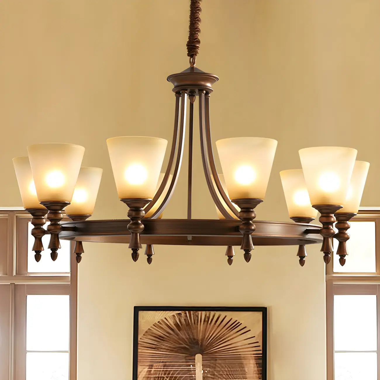 Coffee Beige Frosted Up Shade Classic Chandelier