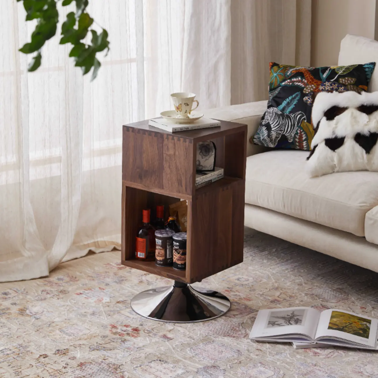 Timeless Rectangular Wooden 360¡ã Rotating Side Table
