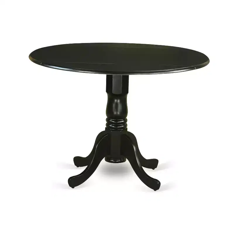 HomeStock Belmont 5Pc Round 42 Kitchen Table With Two 9-Inch Drop Leaves And Four Parson Chair With Black Leg And Linen Fabric Shitake
