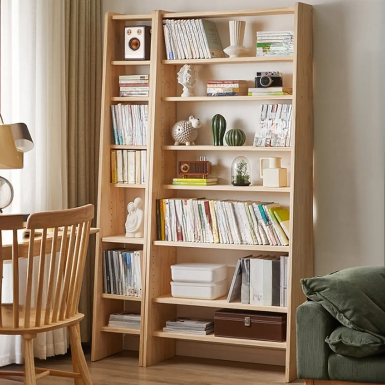 Scandinavian Natural Wood Multi-Shelf Open Bookcase