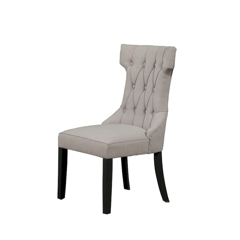 Set of 2 Button-Tufted Upholstered Side Chairs – Light Grey with Vintage Black Legs