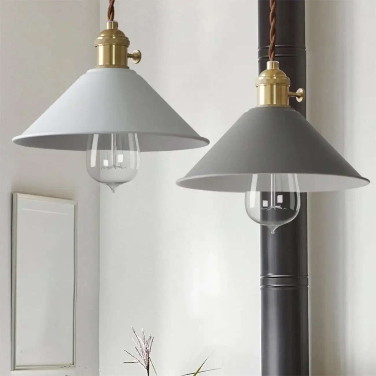 Industrial Gray Aluminum Cone Pendant Light for Dining Room