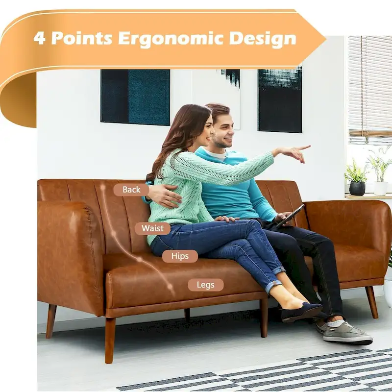 Convertible Futon Sofa Bed - Black PU Leather - Adjustable 3-Position