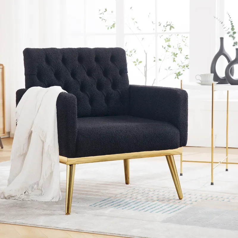 HOMYKA Sherpa Accent Chair Button Tufted Upholstered Linen Velvet Modern Armchair