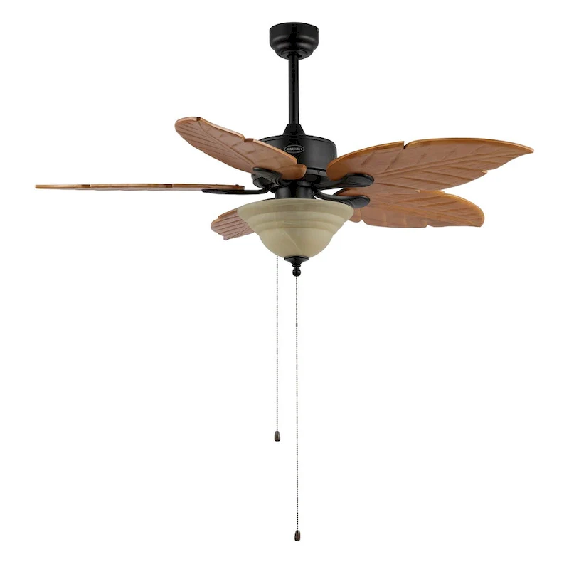 Owen 52  3-Light Coastal Bohemian Iron/Wood Palm Leaf LED Ceiling Fan with Pull Chain, by JONATHAN Y