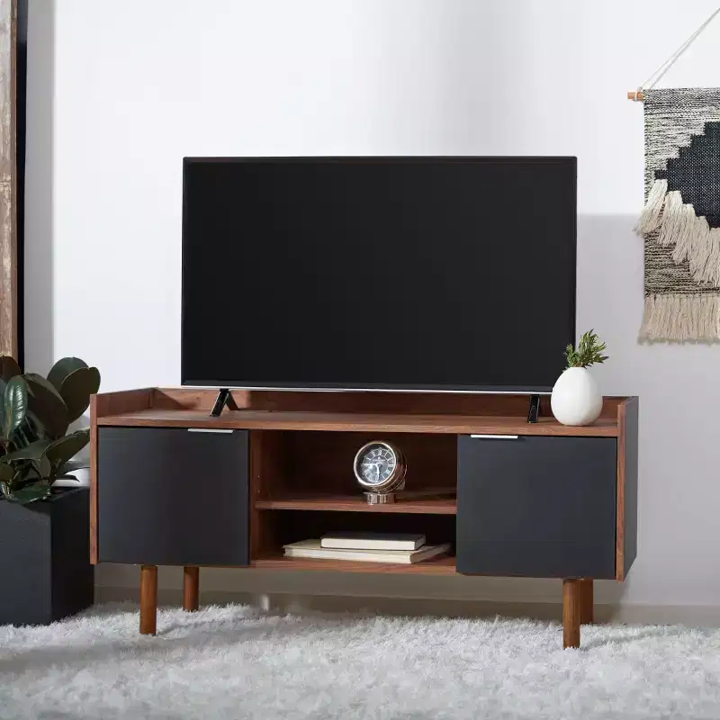 Walnut/Black & White 2-Door 2-Shelf TV Media Stand – Fits up to 50