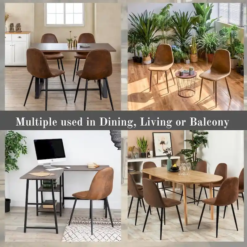 Suede Dining Chairs Set of 4 with Black Metal Legs - Side Accent