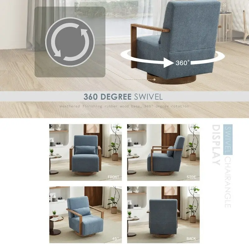 360 Degree Swivel Accent Chair with Solid Wood Armrest and Base