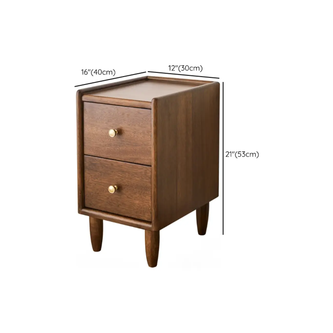 Art Deco Brown Wood Top 2 Drawer Nightstand with Legs