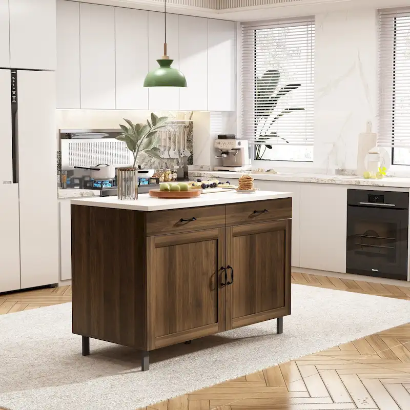 Marble Top Multi-Purpose Kitchen Island with Storage