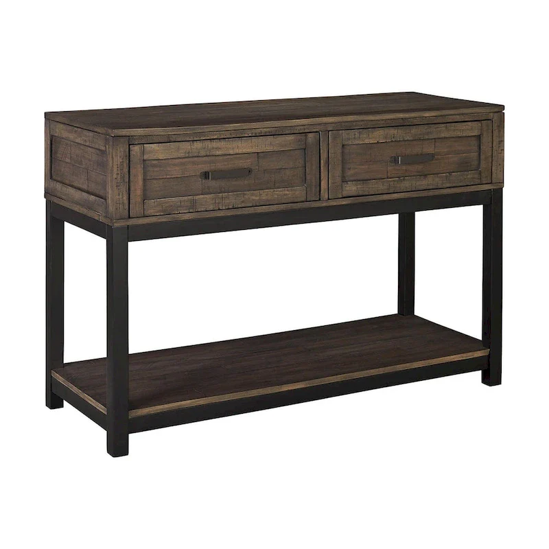 Casual Sofa Table with Drawers - Grayish Brown
