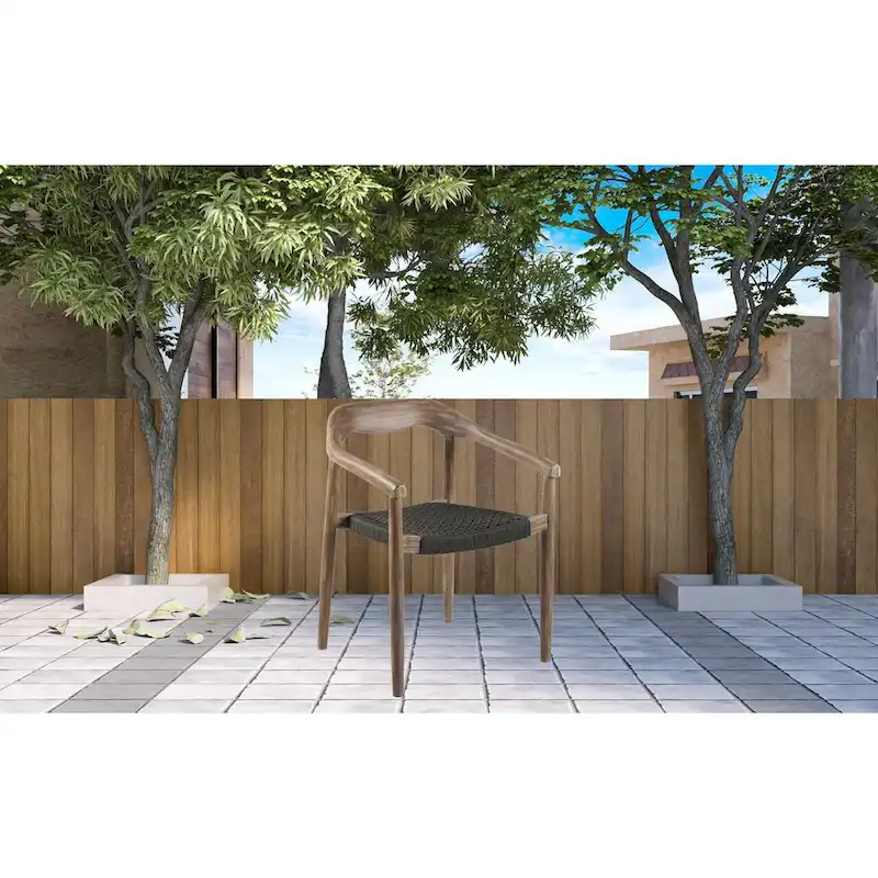 Set of Two 22 Black and Natural Wood Solid Wood Outdoor Dining Chair