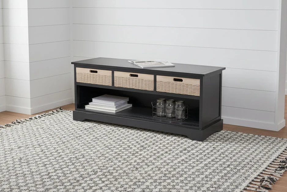 3-Drawer Bottom Shelf Storage Bench - 47.3 W x 15 L x 19 H - 47Wx15Dx19H