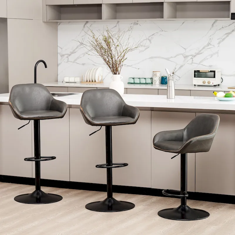 Glitzhome Set of 3 Mid-Century Modern Adjustable Swivel Bar Stools - Set of 3