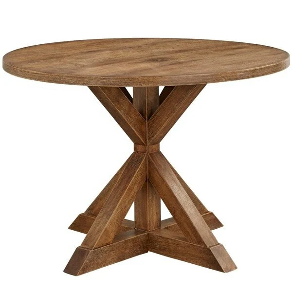 Brown Oversized Round Rubberwood Dining Table with Pedestal Base & Distressed Driftwood Finish, for 4-6 People