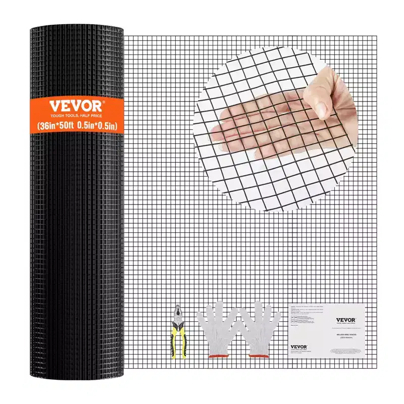 VEVOR Hardware Cloth, 36'' x 50' Galvanized Wire Mesh Roll, 19 Gauge Chicken Wire Fence Roll, Vinyl Coating Metal Wire Mesh for Chicken Coop Barrier