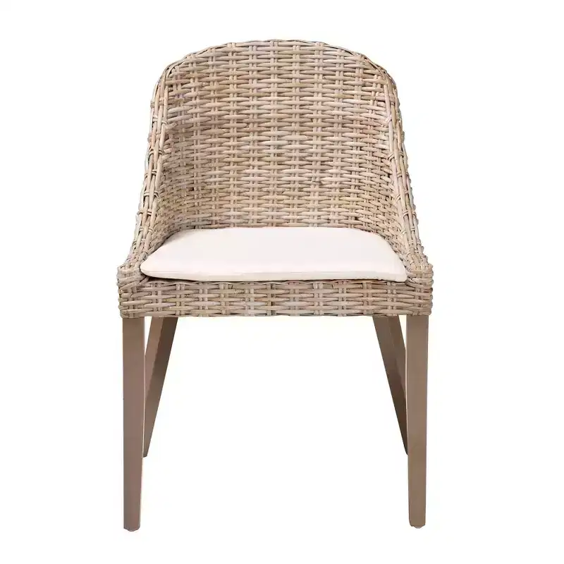 bali & pari Lara Rattan and Mahogany Wood Dining Chair Kubu Gray/Rustic Taupe