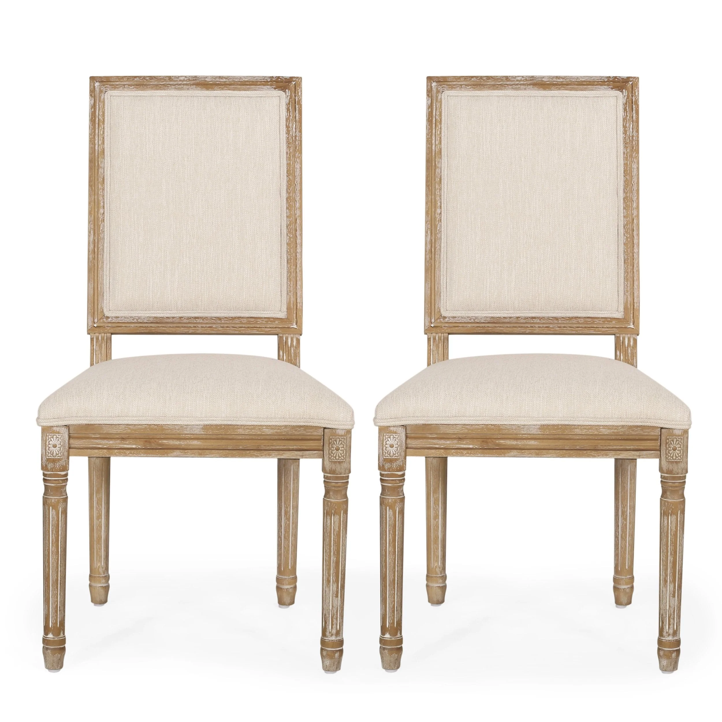 French Country Wood Upholstered Dining Chair, Set of 2 - NH155513