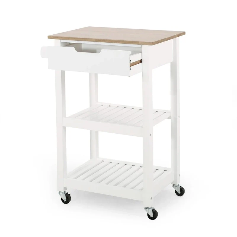 Compact Wooden Kitchen Cart with Wheels Shelves and Drawer by Christopher Knight Home