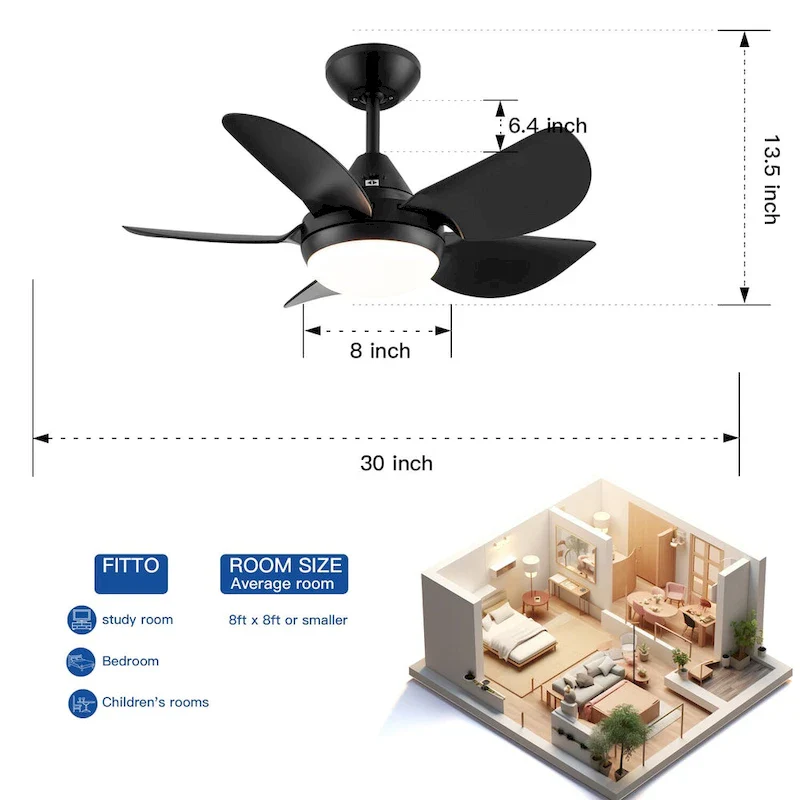 Modern 30 in.Integrated LED Ceiling Fan With Matte Black Blades - 30 INCHES