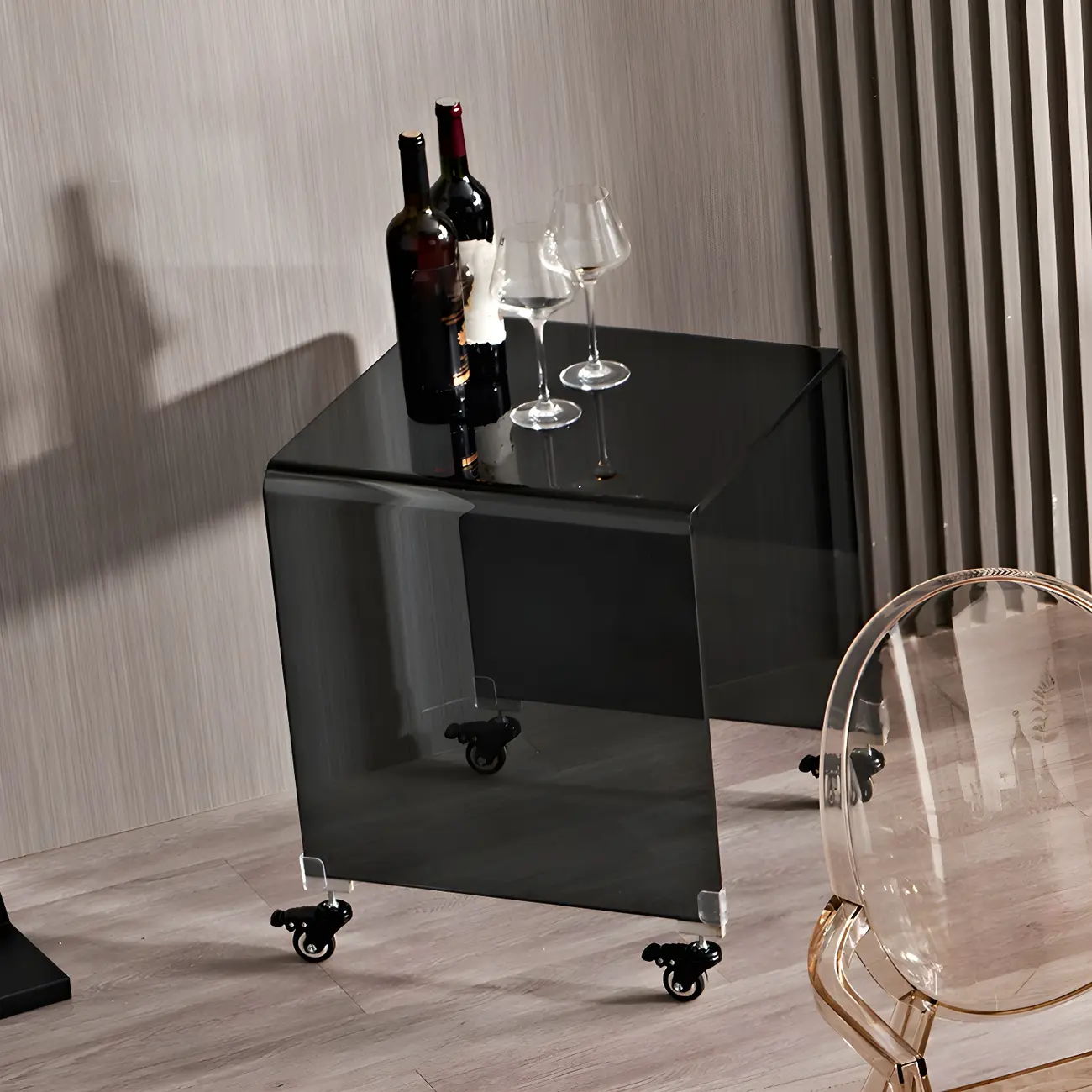 Stylish Clear Glass Nightstand with Open Shelf