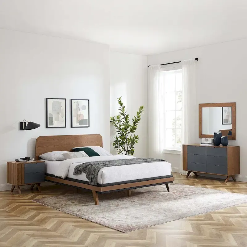 Dylan 4 Piece Bedroom Set with Bed, Nightstand, Dresser, Mirror