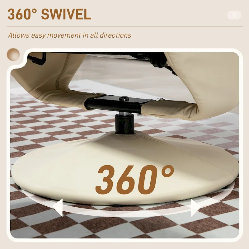 Adjustable PU Leather Lounge Chair Swivel Recliner Chair Padded High Back Armchair with Ottoman and Wood Base