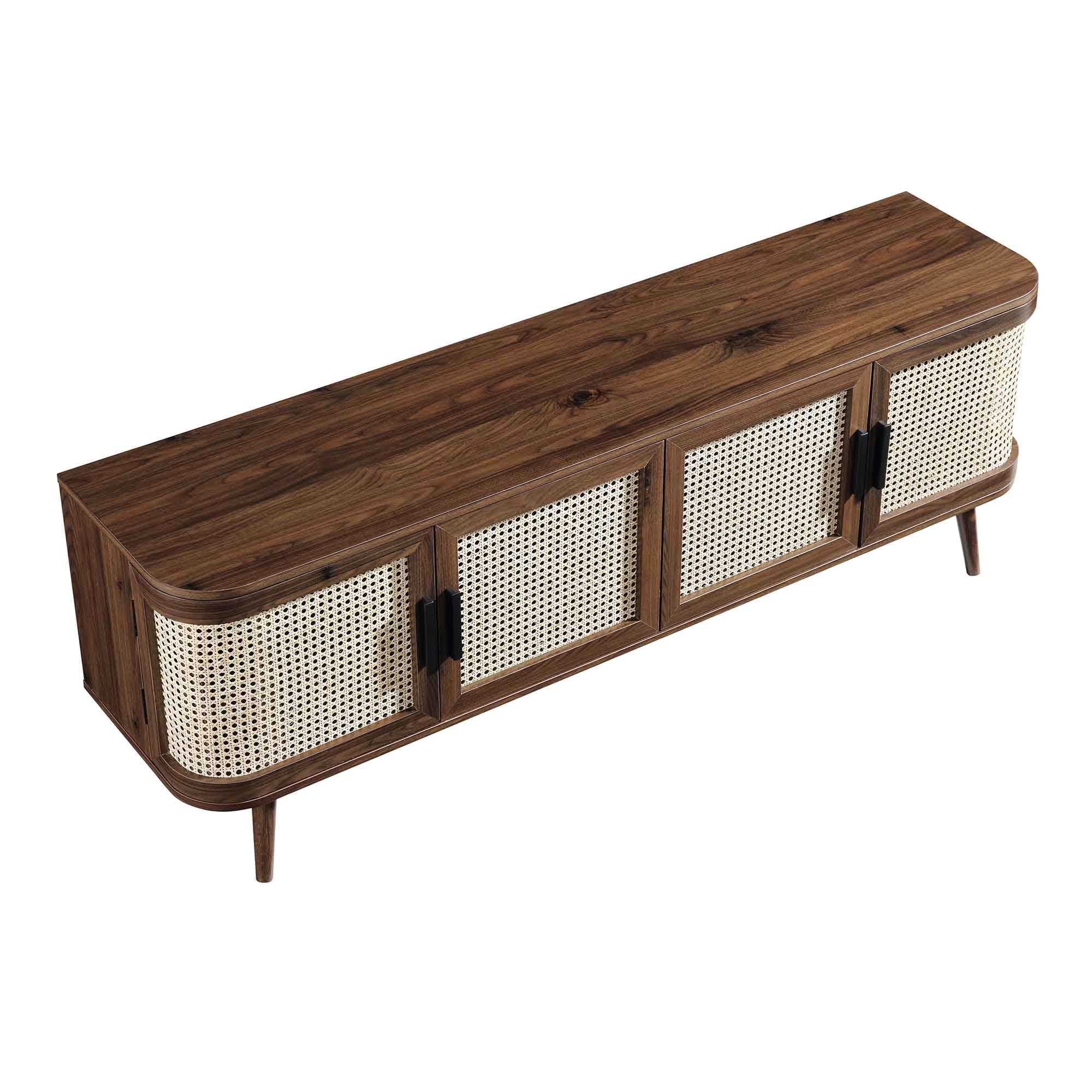Curved Rattan 63 Wide TV Unit, Walnut