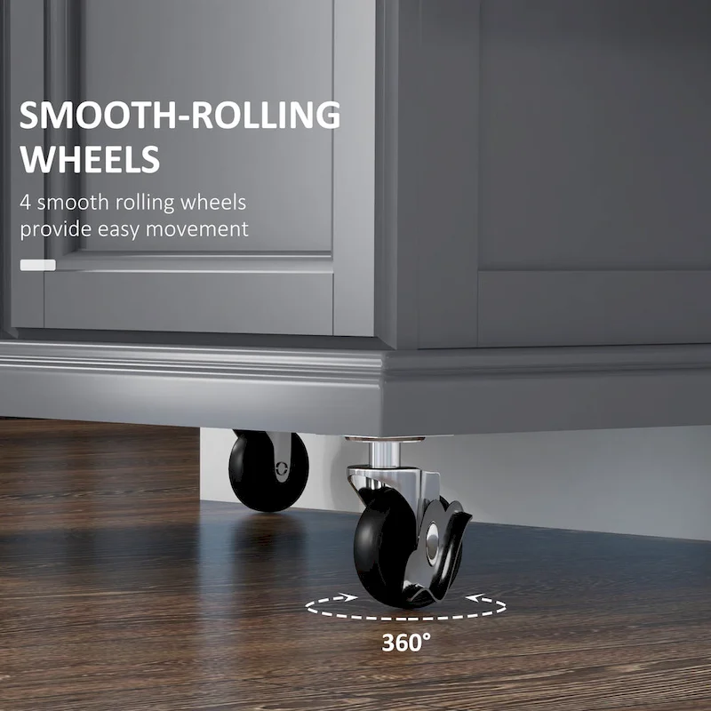 Kitchen Island on Wheels, Rolling Kitchen Cart with Stainless Steel Countertop, Drawer, Towel Rack and Spice Rack